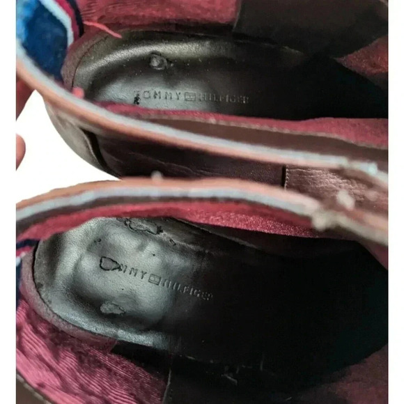 Tommy Hilfiger Dita Brown Leather Block Heel Bootie Ankle Boot Size 8.5 Gold Zip - Picture 10 of 10